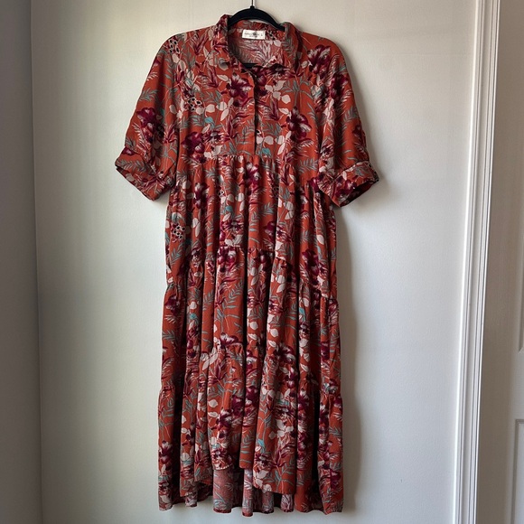 Natural Life Rebecca Midi Dress Terracotta Floral Pattern Size Large - Picture 4 of 14